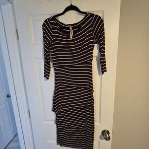 Striped Navy and White Midi Dress